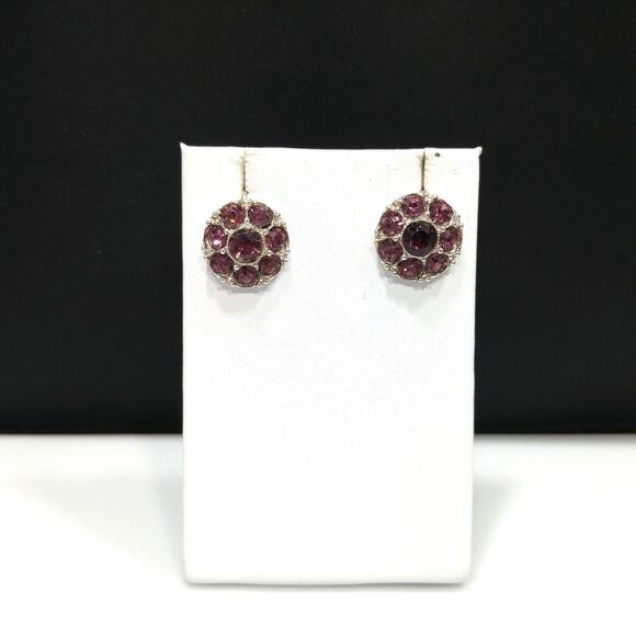Bogoff Purple Rhinestone Screw Back Earrings, Rhodium Plated, 1940s Vintage - Picture 9 of 10